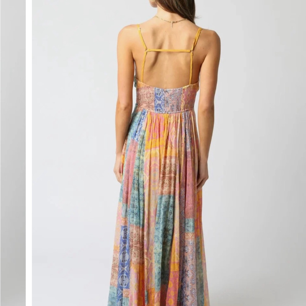 Blue and Orange Cut Out Smocked Maxi Sundress